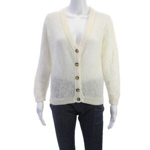 Filippa K Womens Cardigan V Neck Button White Mohair Blend Size S
